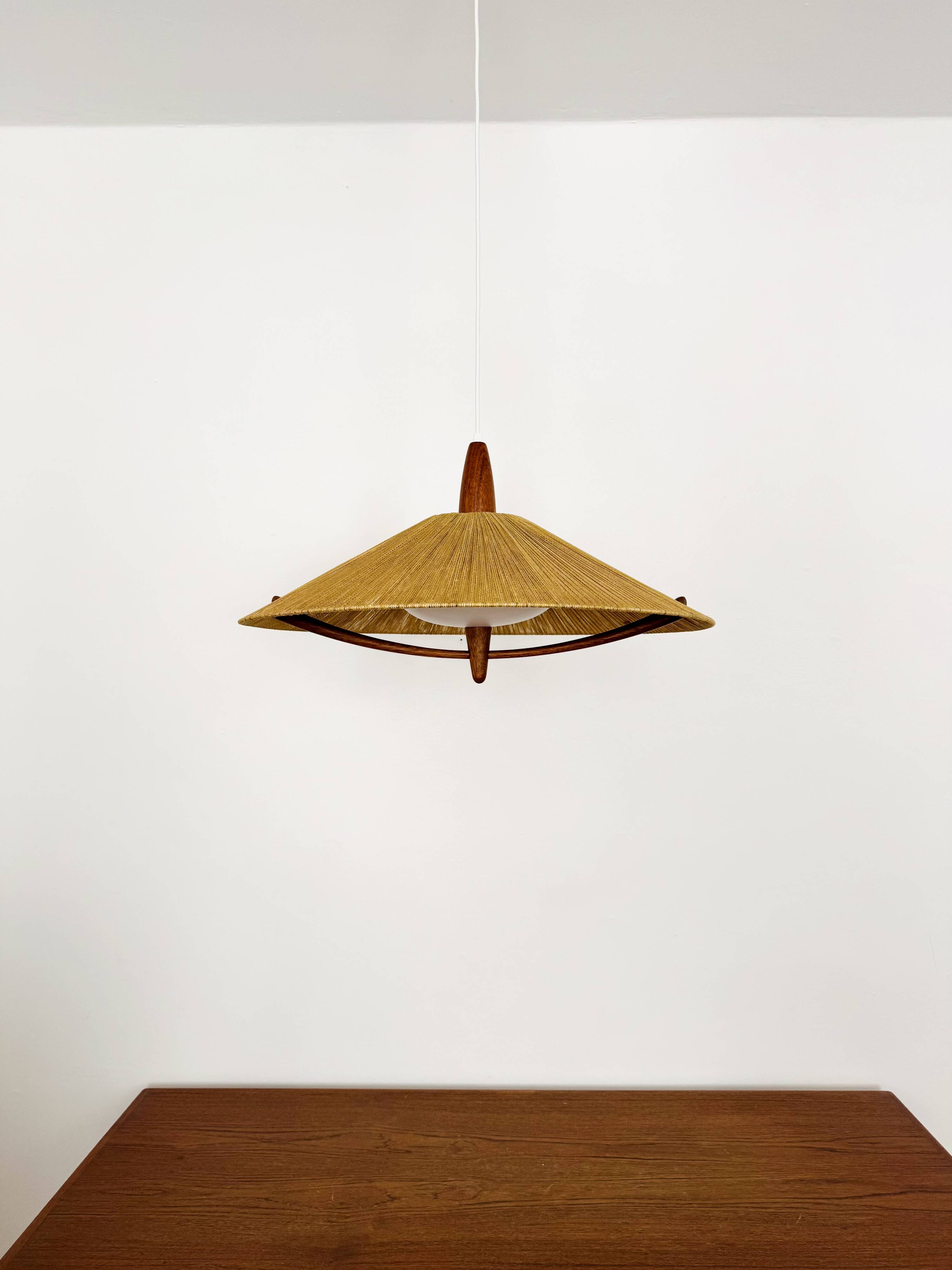 Large Sisal and Teak Pendant Lamp by Temde