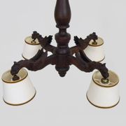 Antique hand-carved wooden dragon chandelier with 4 lights from the 1950s