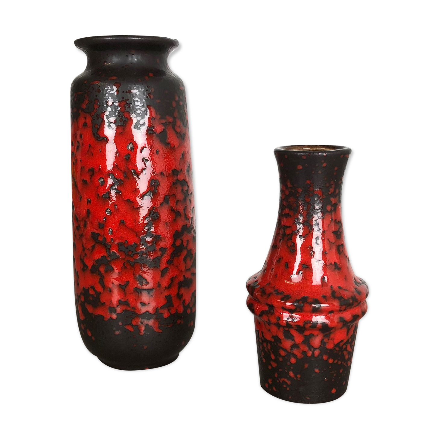 Set of two pottery fat lava vases "multi-color" by Scheurich, Germany, 1970