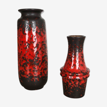 Set of two pottery fat lava vases "multi-color" by Scheurich, Germany, 1970