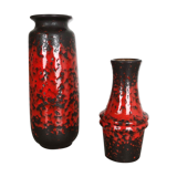 Set of two pottery fat lava vases "multi-color" by Scheurich, Germany, 1970