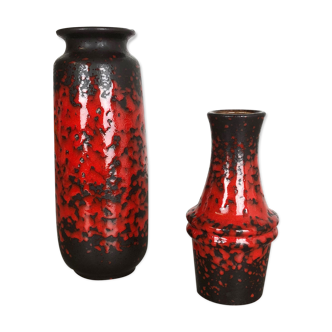 Set of two pottery fat lava vases "multi-color" by Scheurich, Germany, 1970