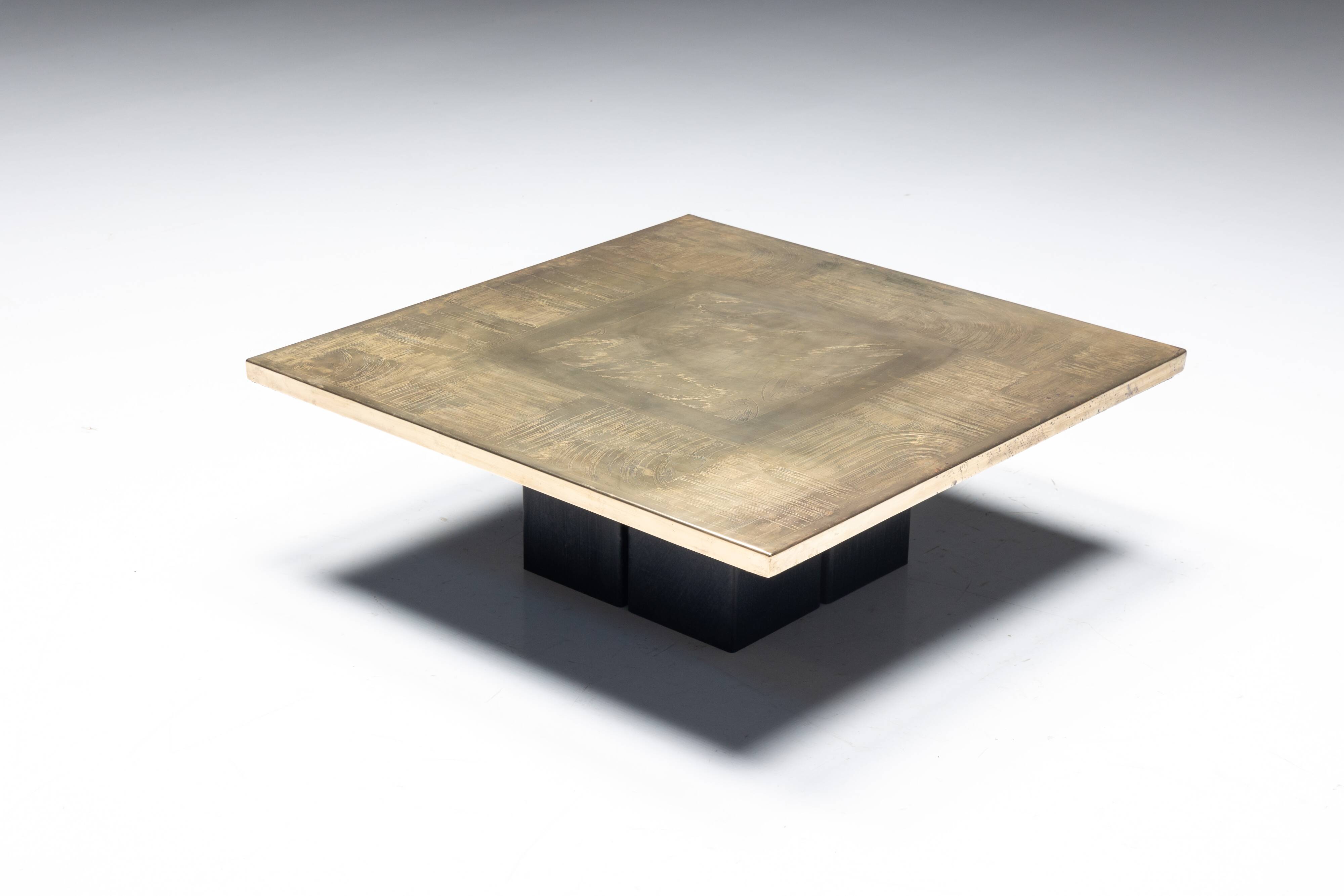 Brass Etched Coffee Table by Christian Heckscher, Belgium, 1970s