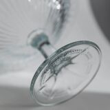 Blue pressed glass compote with pale aqua tint, 1910s Olivia Zabkowice Poland pedestal centerpiece