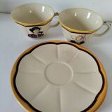 2 large Breton cups with saucers