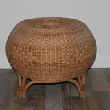 Pouf in osier and rattan from the 70s