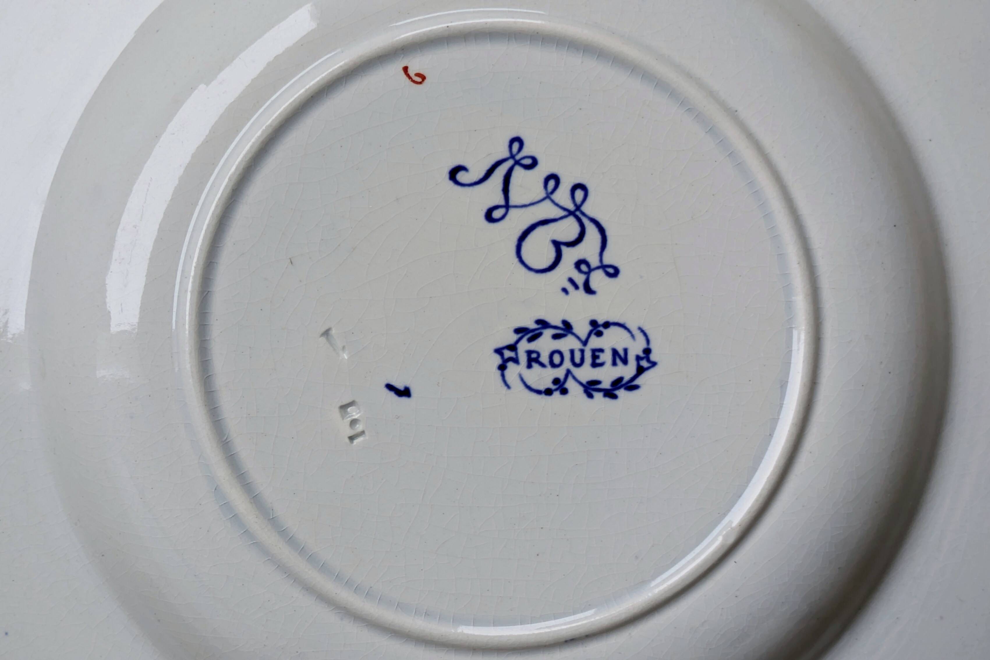 Hollow Plate in Earthenware - "Rouen Style" Decor - JVB Brand - Late 19th Century