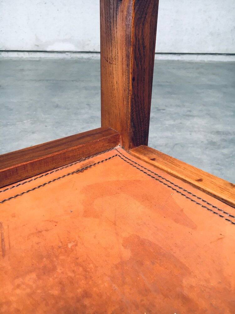 Elm and Cognac Leather Dining Room Chairs Set in the style of Pierre Chapo, Italy, 1960s, Set of 4