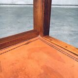 Elm and Cognac Leather Dining Room Chairs Set in the style of Pierre Chapo, Italy, 1960s, Set of 4