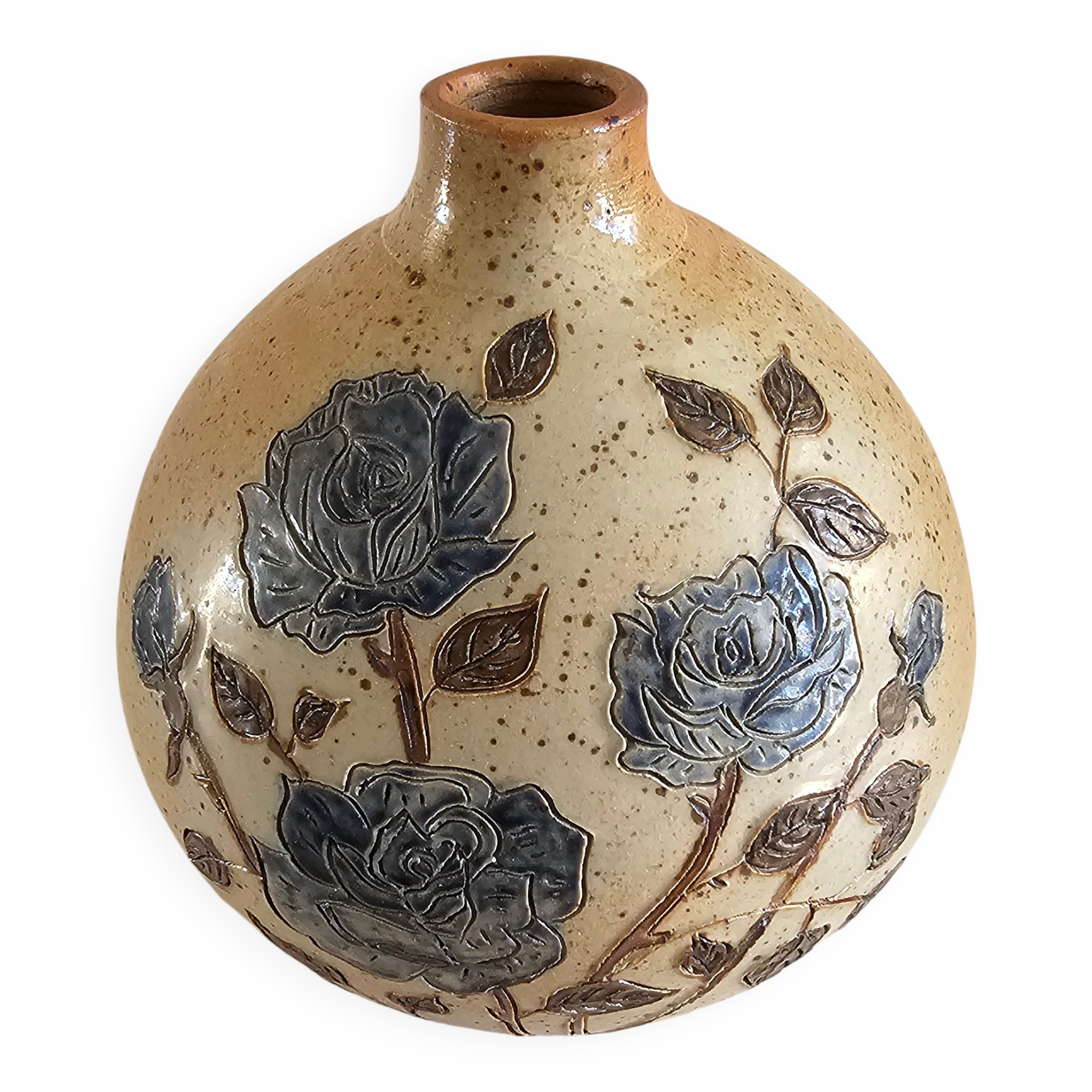 Ceramic lamp base with floral pattern, signed.