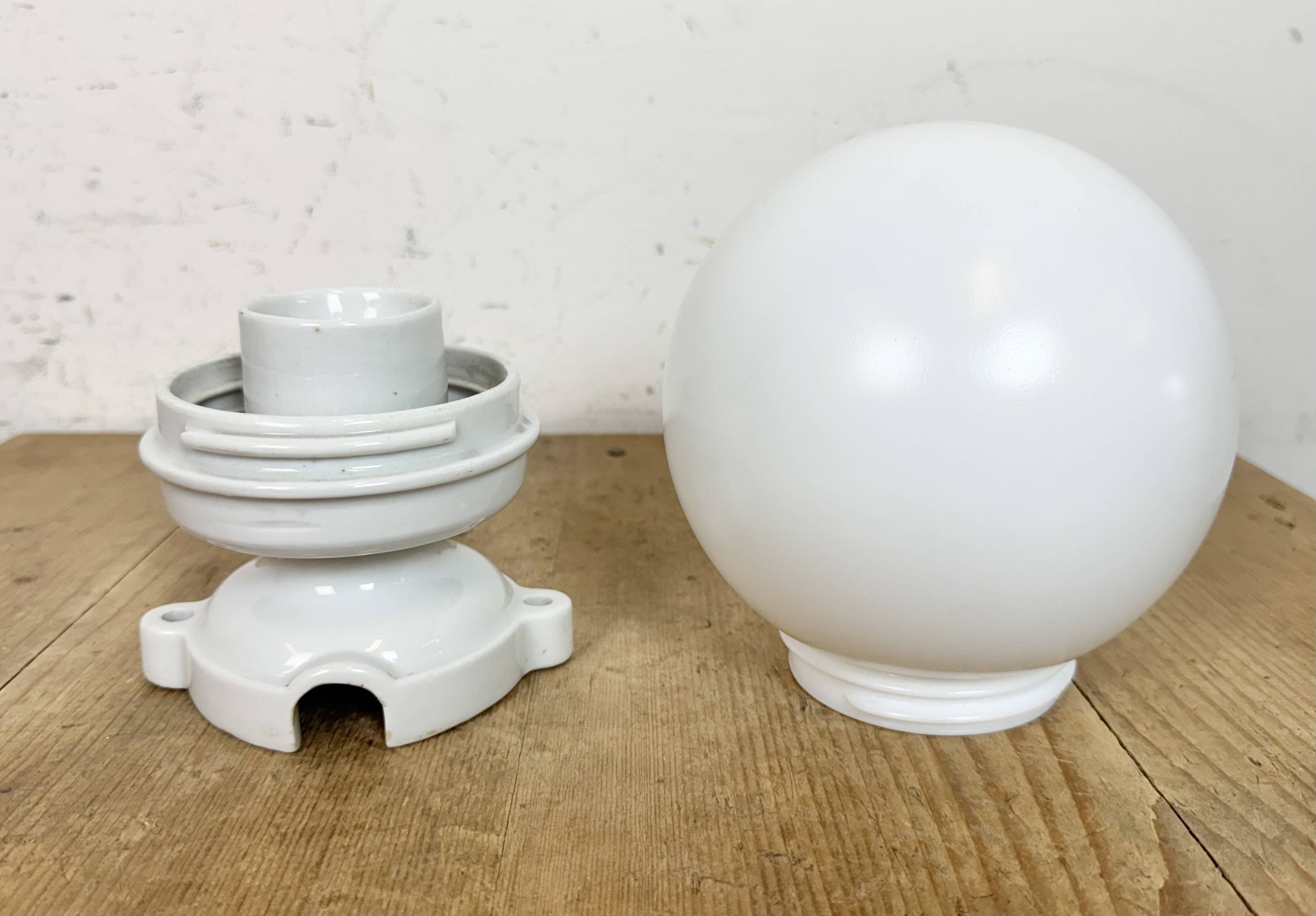 Vintage Porcelain Ceiling Light with Milk Glass , 1950s
