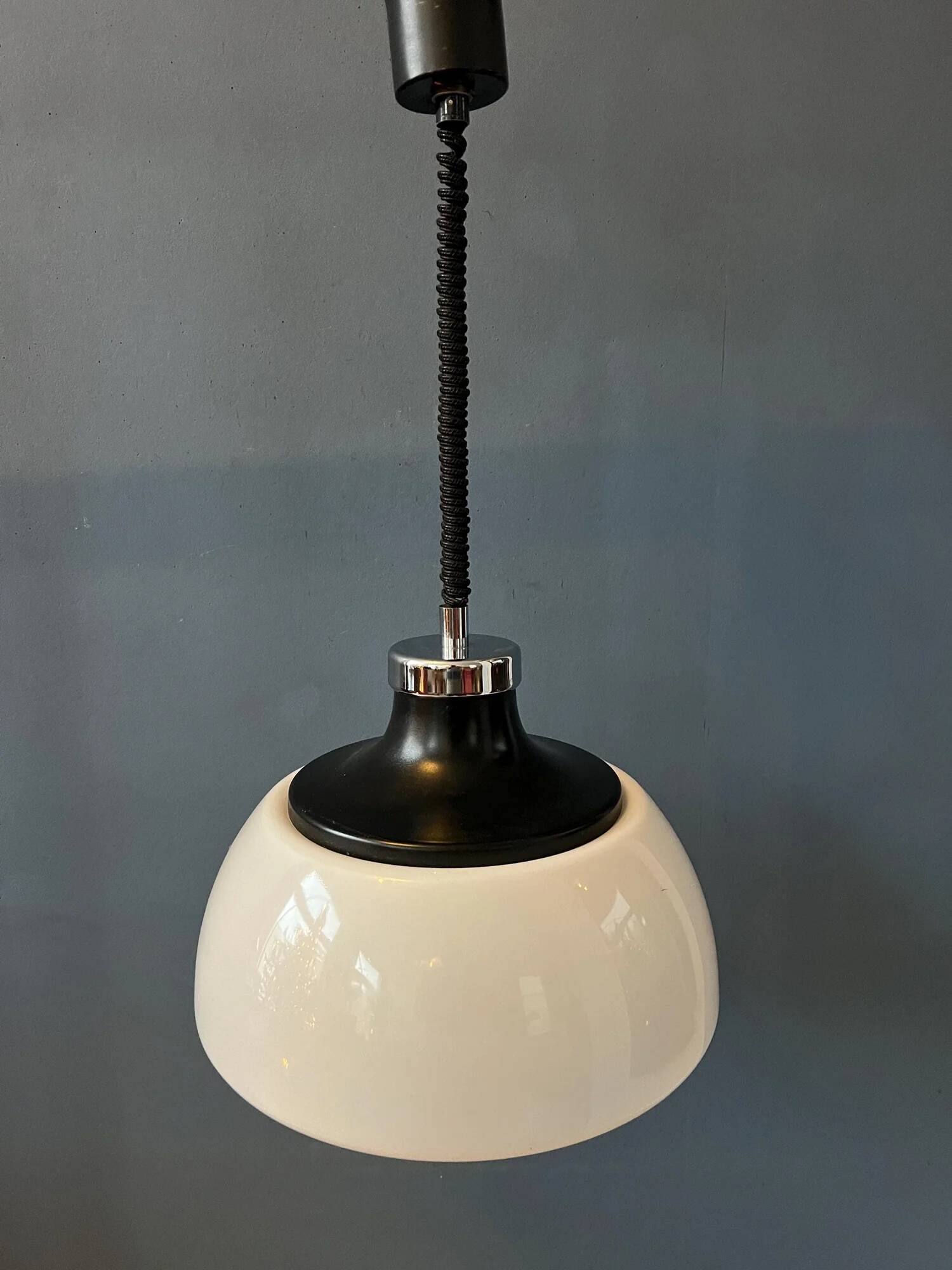 Mid-century plexiglass massive space age pendant lamp with white acrylic shade
