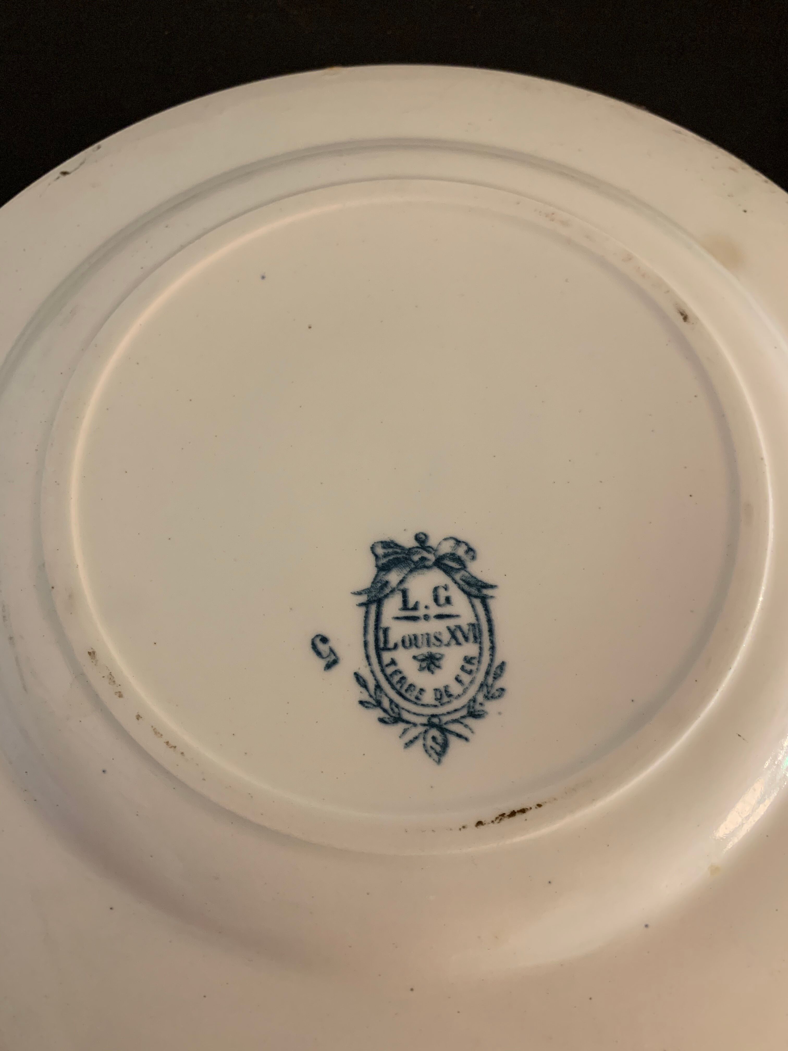10 old blue flat plates Terre de Fer Léon Graves model Louis XVI, twentieth century
