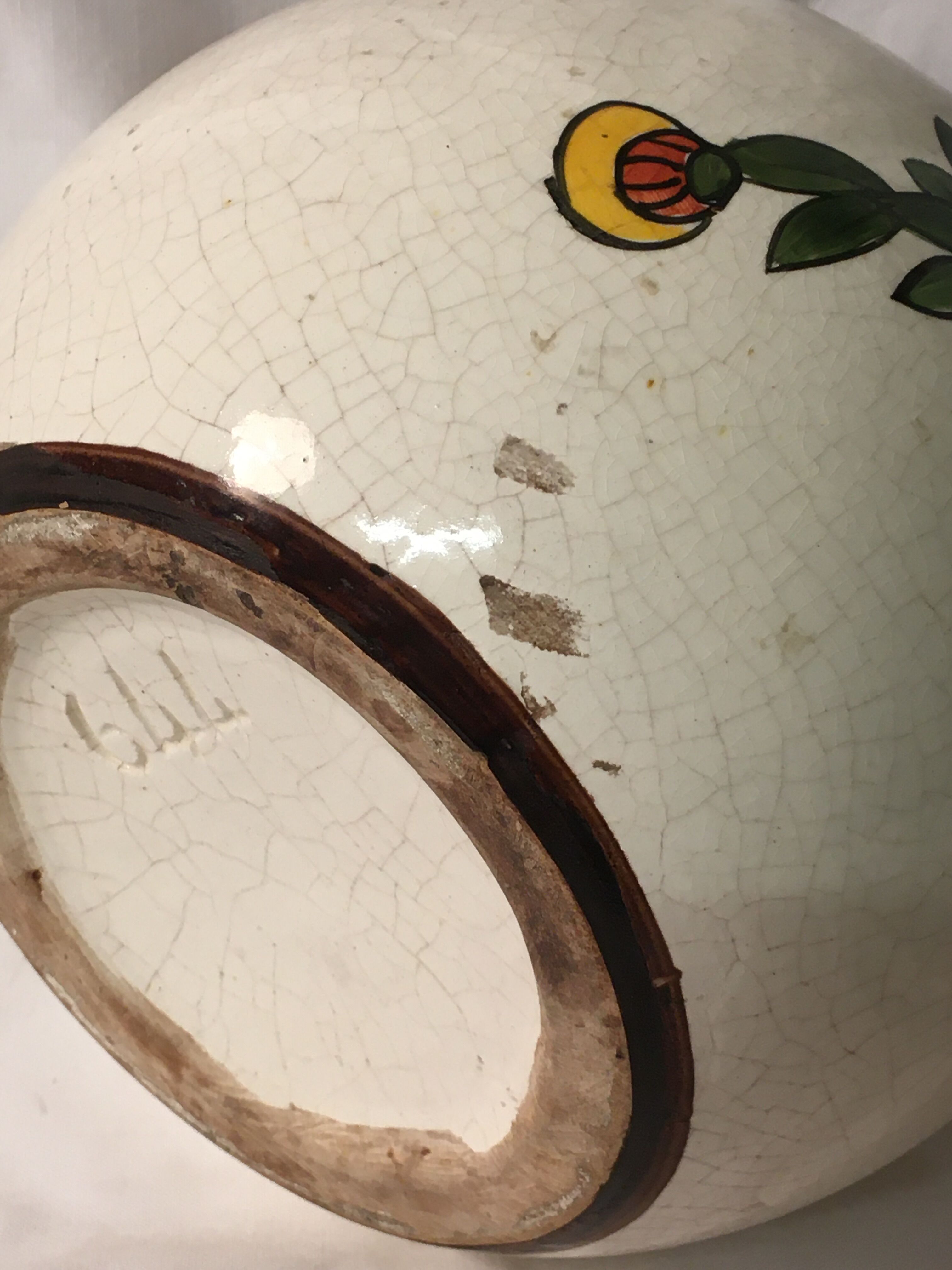 Art deco ball vase in cracked earthenware