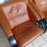 Pair of two black wooden armchairs in Scandinavian leather by Nelo Sweden, Roche Bobois