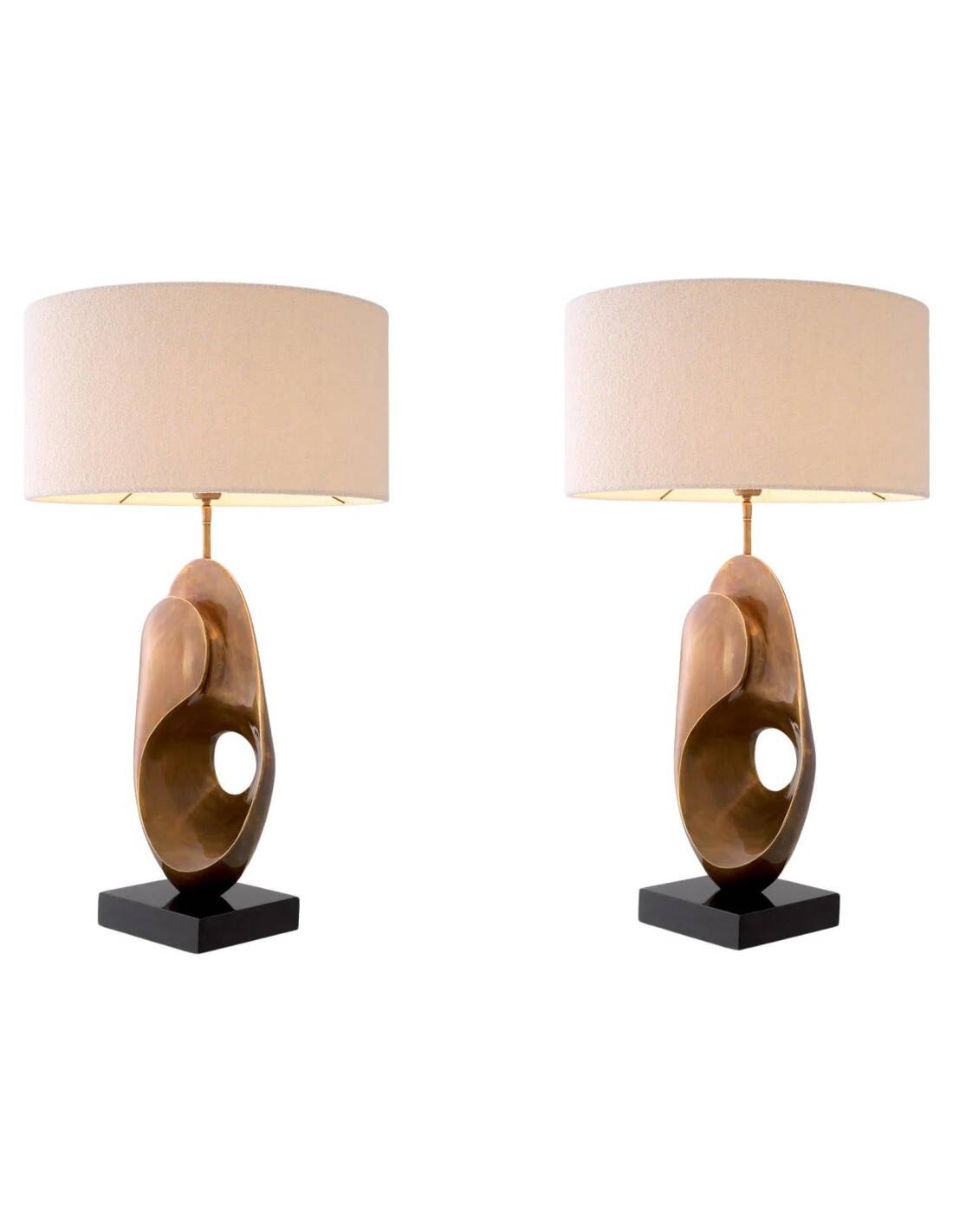 Pair of table lamps in patinated brass and black granite base.