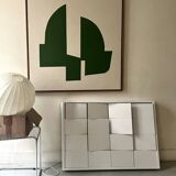 Modernist wall lamp with white metal shade, design by C. Grandidier.