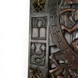 African door in carved wood and bronze of village chief Baboun, Cameroon, early 20th century