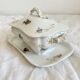 Antique Haviland Limoges porcelain sauce boat with lid, bird decor