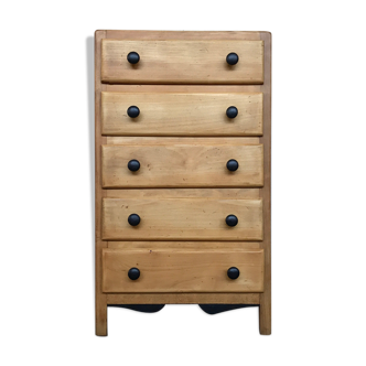 5 drawers dresser in light fir 1950 black buttons