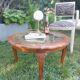Table basse merisier, cannage et verre style Louis XV, vers 1960