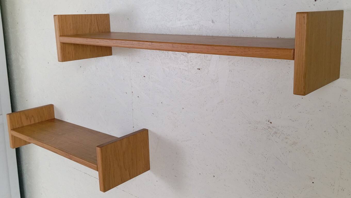 Pair of solid oak wall shelves