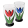 Set of 2 Red and Blue Tulip Flower Water Tumblers Kosta Boda Ulrica Hydman