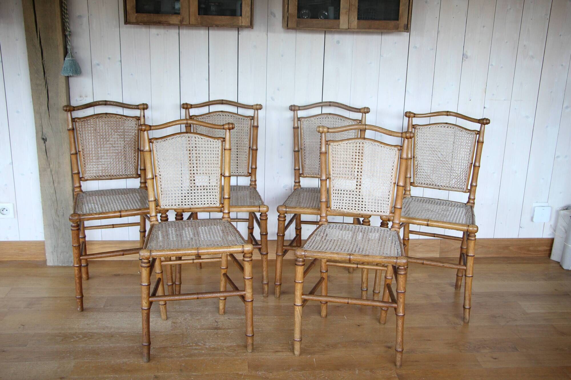 6 caned Napoleon III chairs