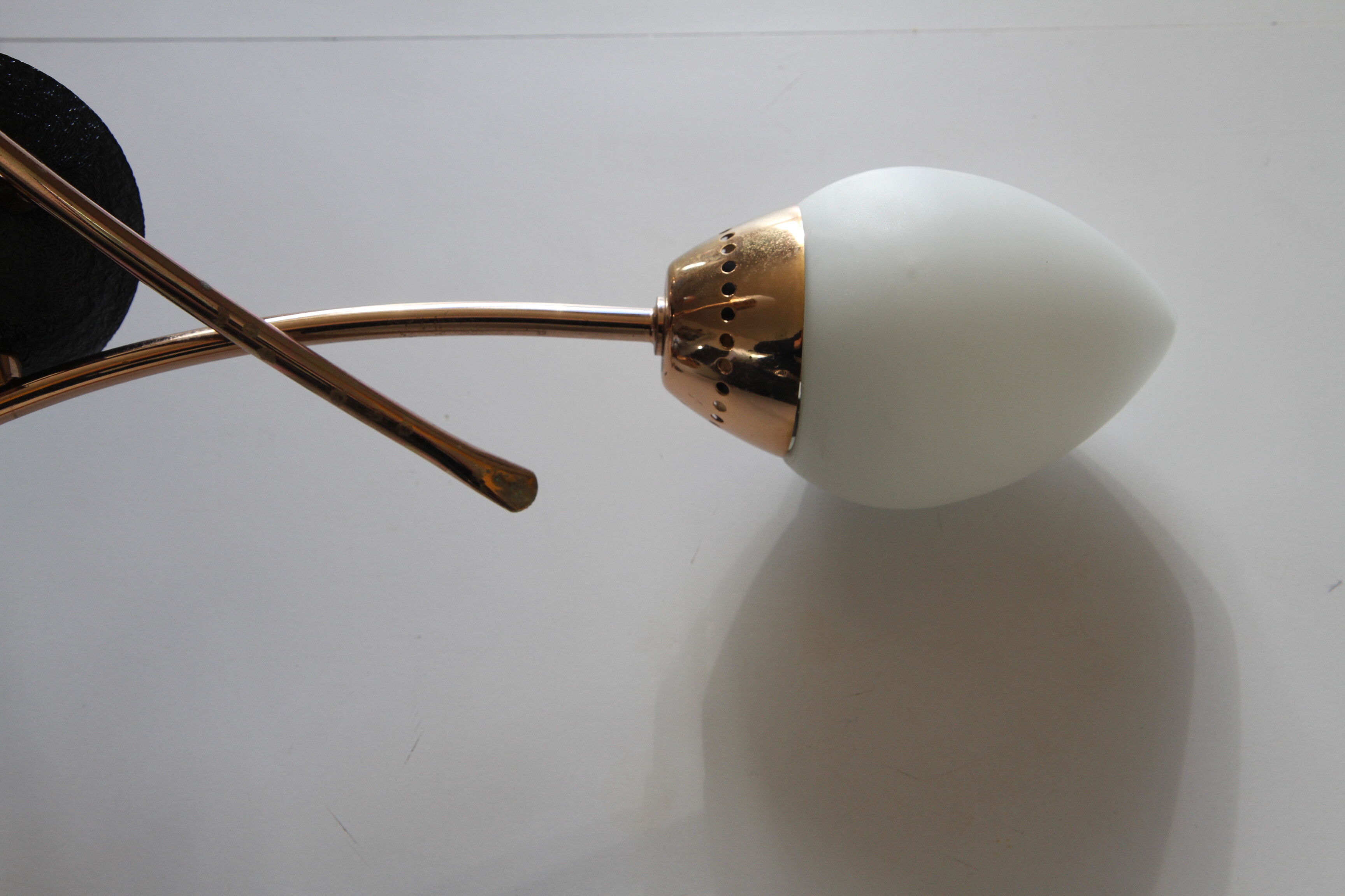 Three-arm brass and glass chandelier from the 1950s