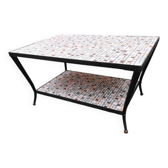 Table basse à 2 plateaux en carreaux de céramique, années 50
