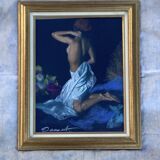 Signed pastel painting on paper < Young woman > dimensions: height -63 cm - width - 51 cm -
