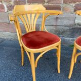 Pair of vintage 80s thonet Baumann style curved wood restaurant armchairs