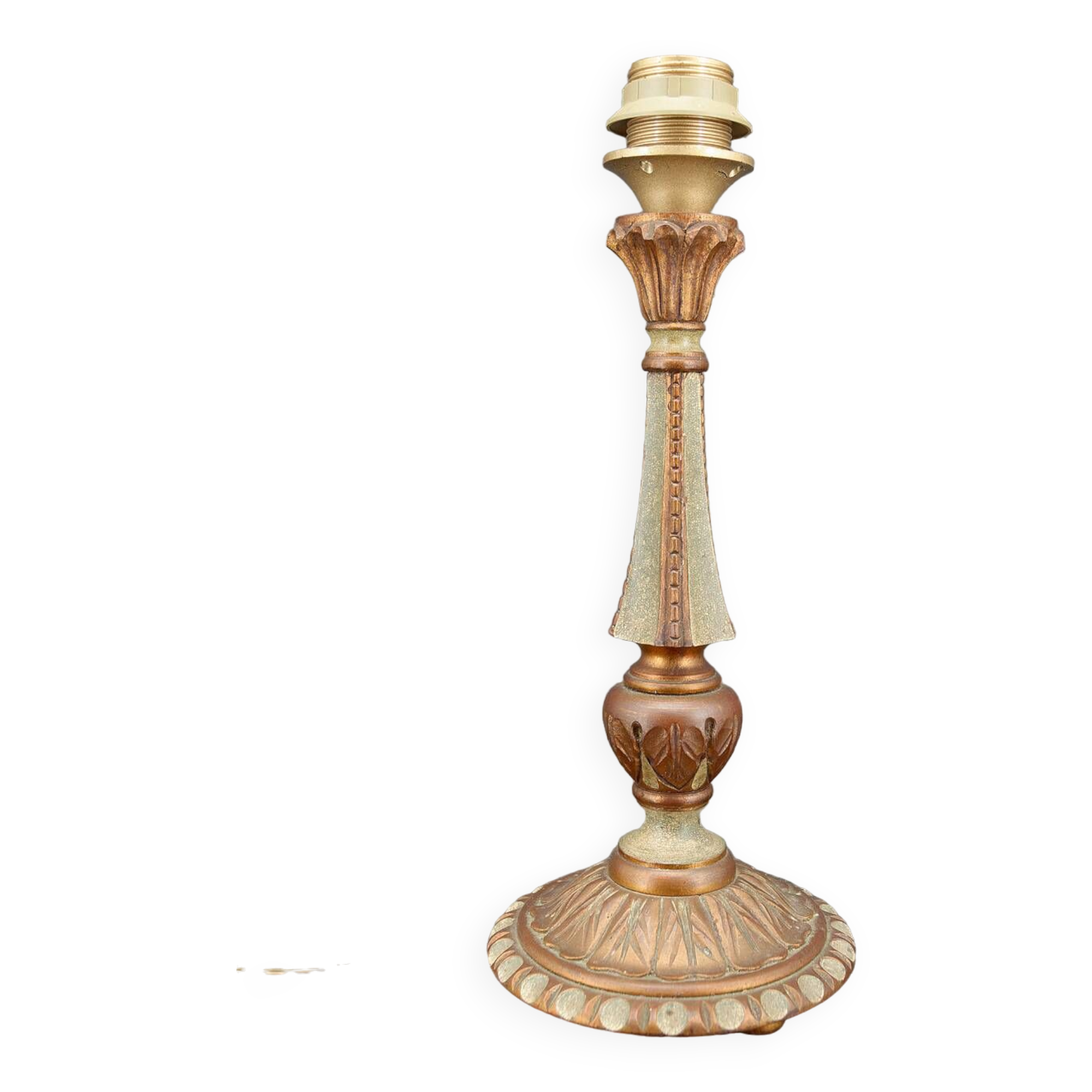 Art Deco lamp in green painted wood and copper patina, France, Circa 1920