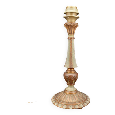 Lampe Art Deco en bois peint vert et patine cuivrée, France, Circa 1920