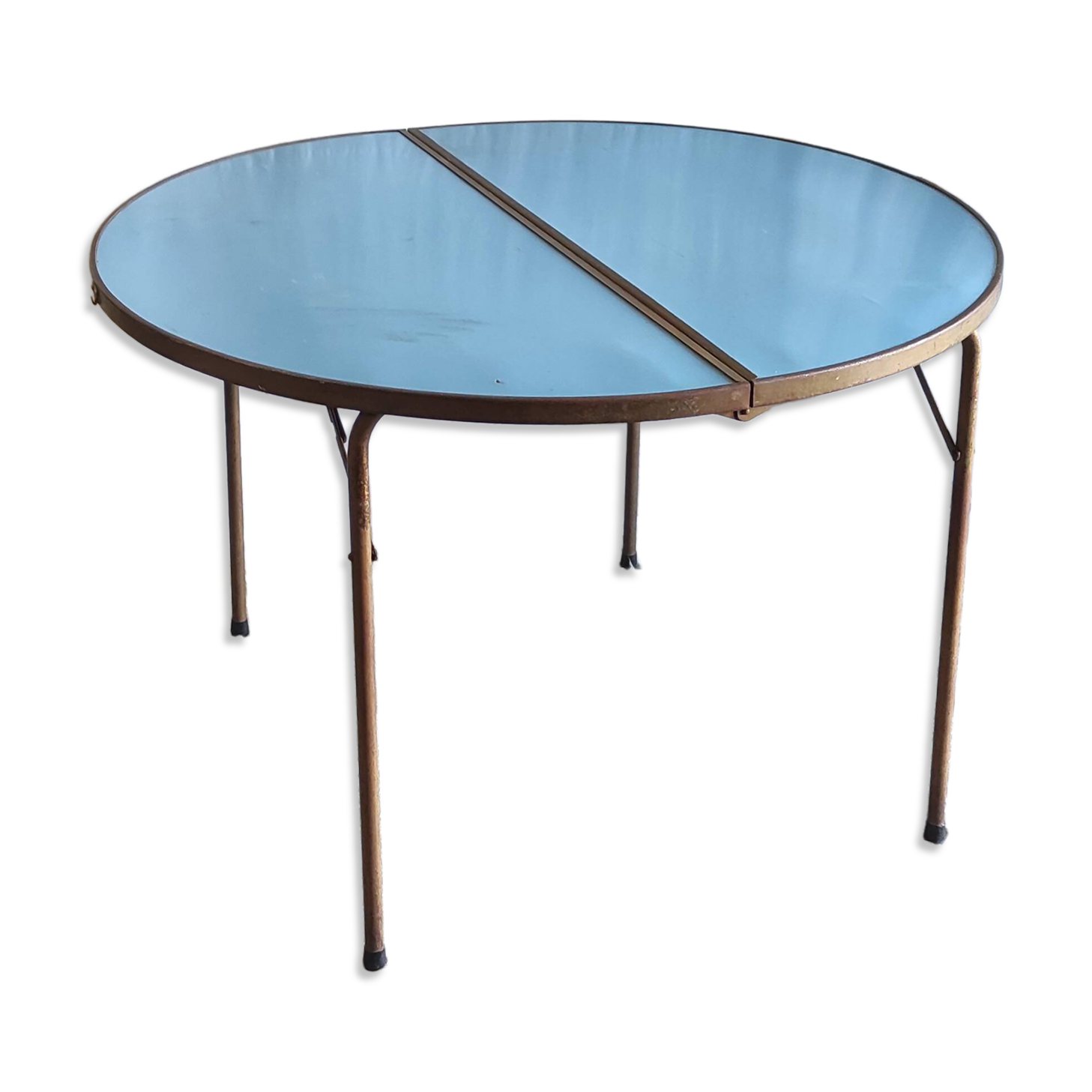 Folding metal and formica table in blue - 1960s/70s