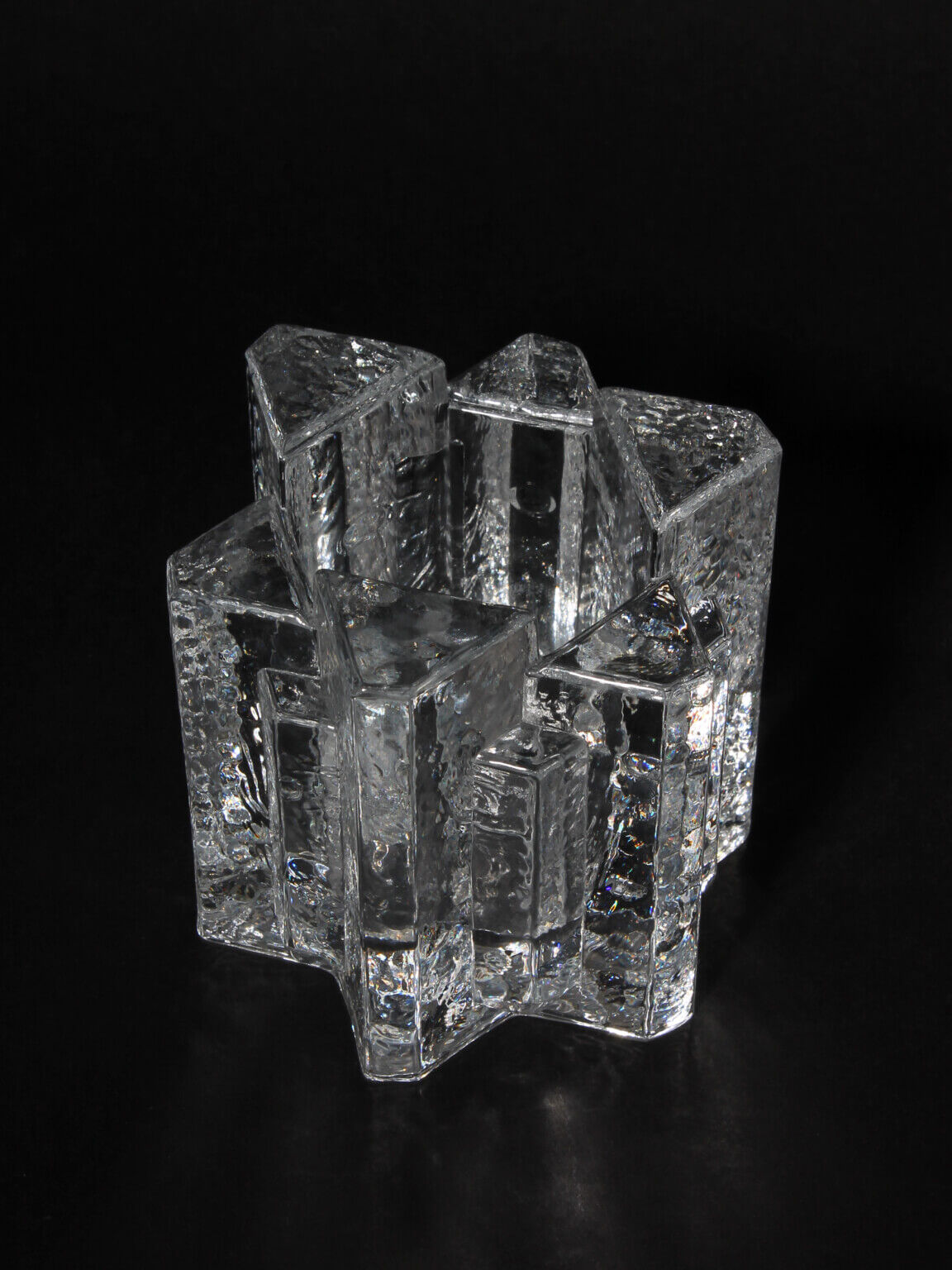 Brutalist Swedish Crystal Glass Candle Holder