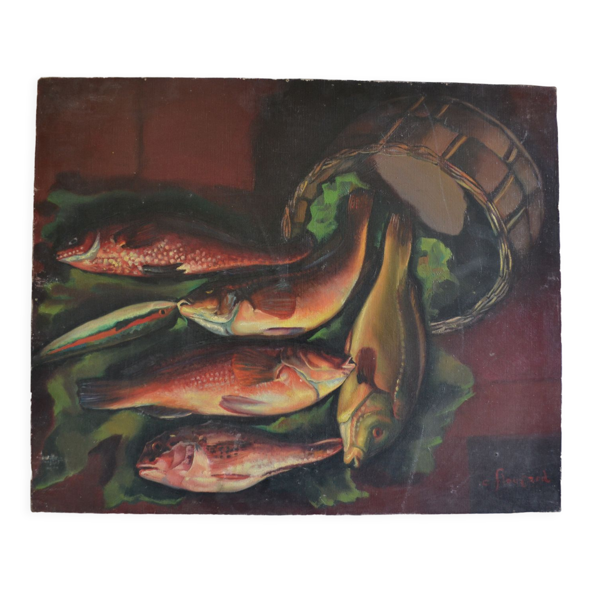 Charles floutard ( 1926 2006 ) still life with fish hst 61 x 50 cm