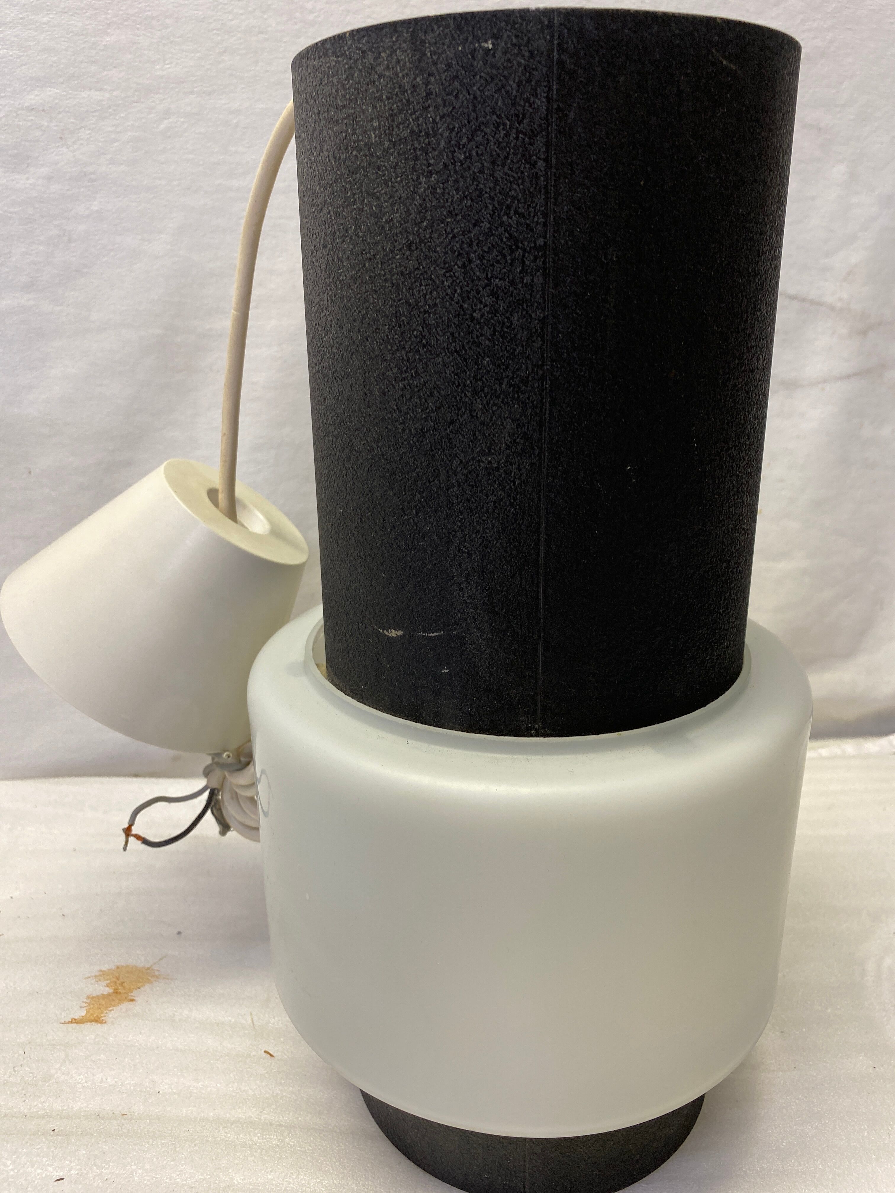 Vintage black metal and white opaline suspension