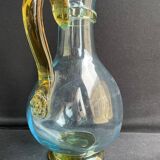 Glassware-crystallery of Portieux - 1 broc and 2 glasses - Napoleon III - Colored blown glass - G