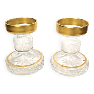 Pair of vintage golden glass candlesticks