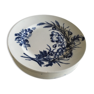 Série de 8 assiettes plates en terre de fer BFK décor Flora son 19e