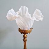 Table lamp in gilded bronze with opalescent glass shade, early 20th century.