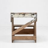 Industrial small stepladder in wood with old layers of paint, Belgium ca. 1920