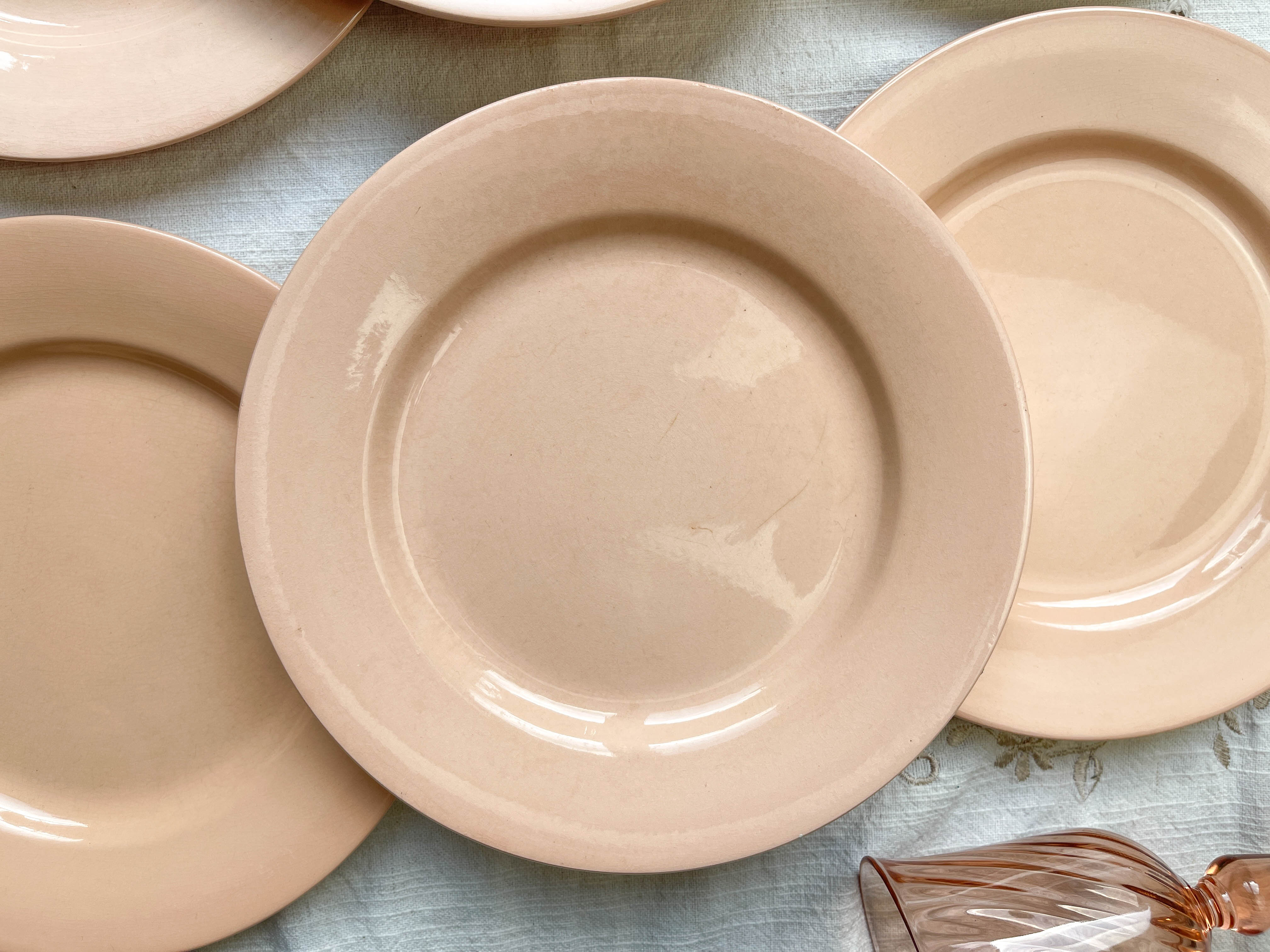 7 Flat plates Rose Digoin Sarreguemines
