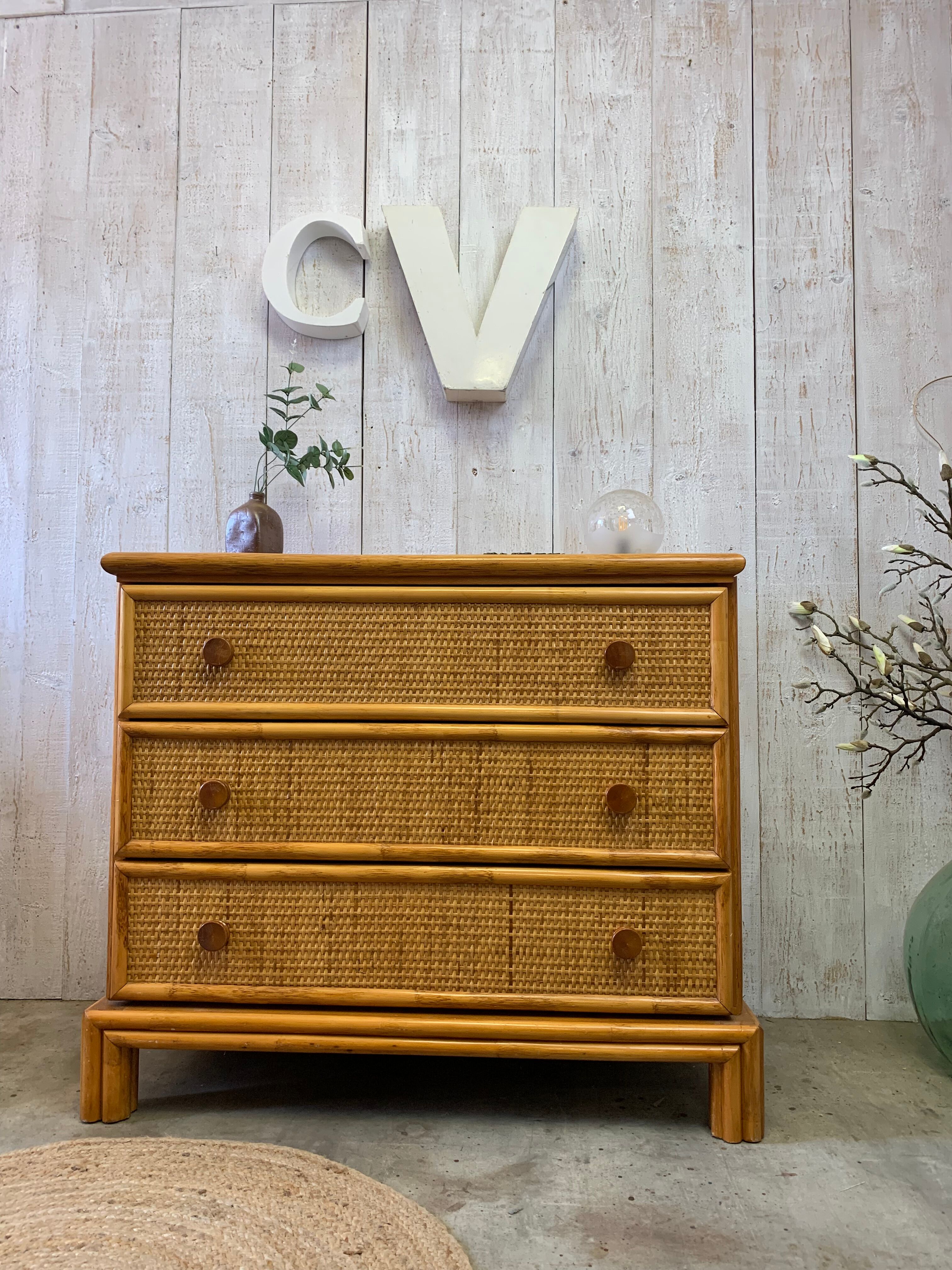 Vintage rattan chest of drawers