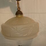 Glass chandelier France Art Deco 1930 Suspension in beige colored glass paste
