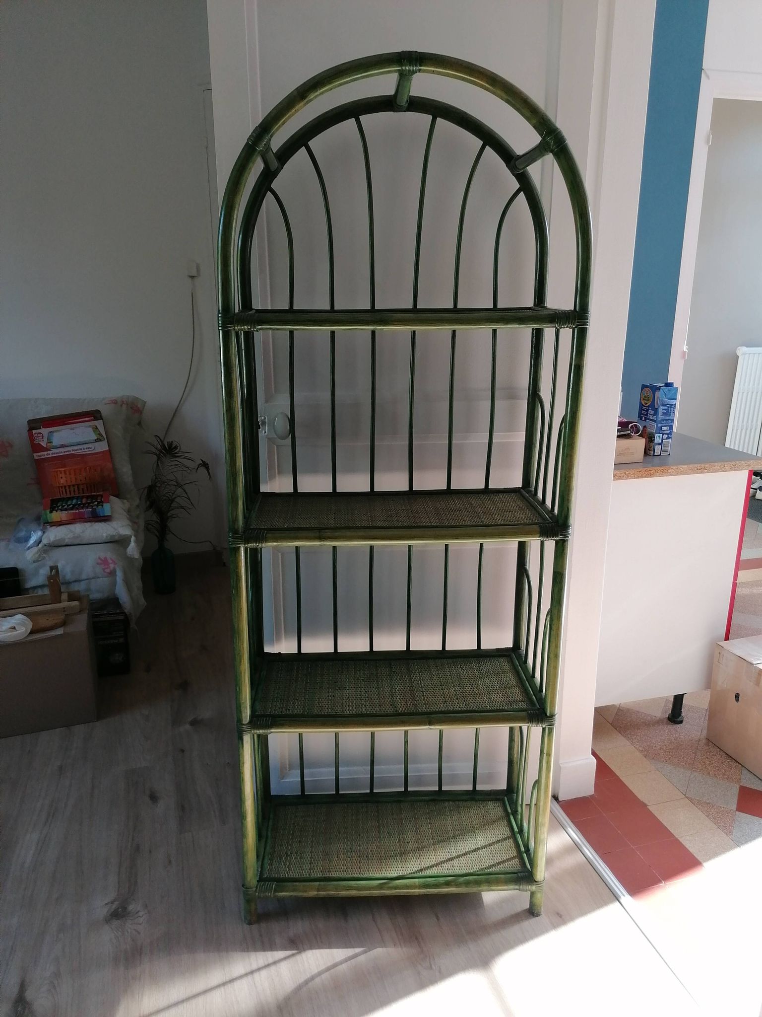 Étagère bambou /rotin verte