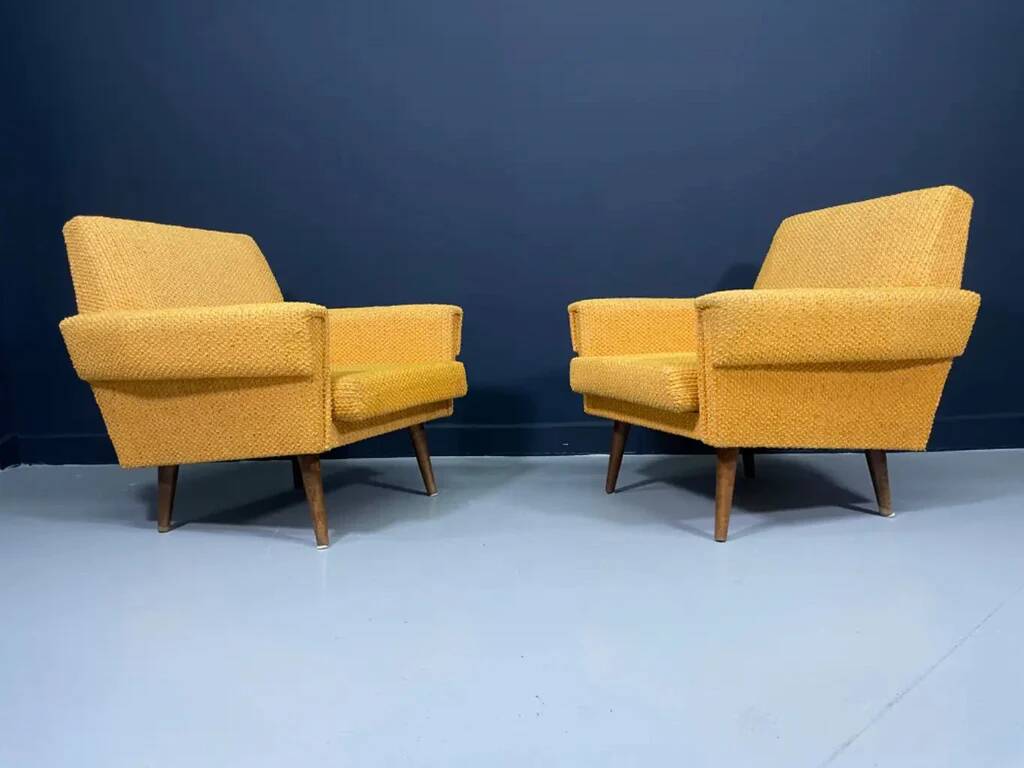 Pair of retro armchairs mid-century upholstered lounge chairs, Central European, mid-20th century