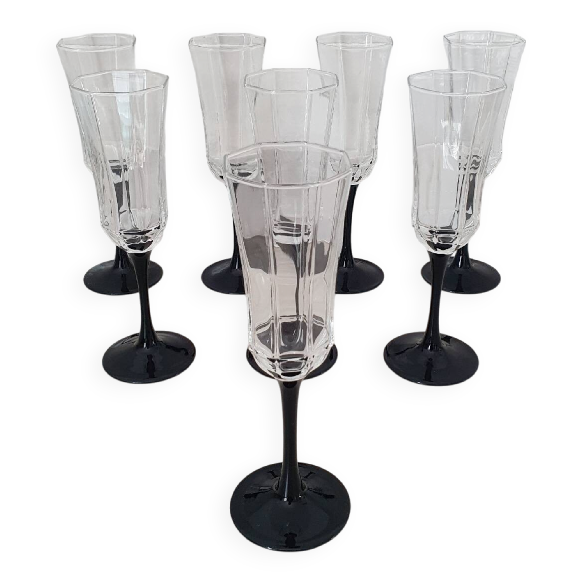8 Octagonal Pied Noir Champagne Flutes