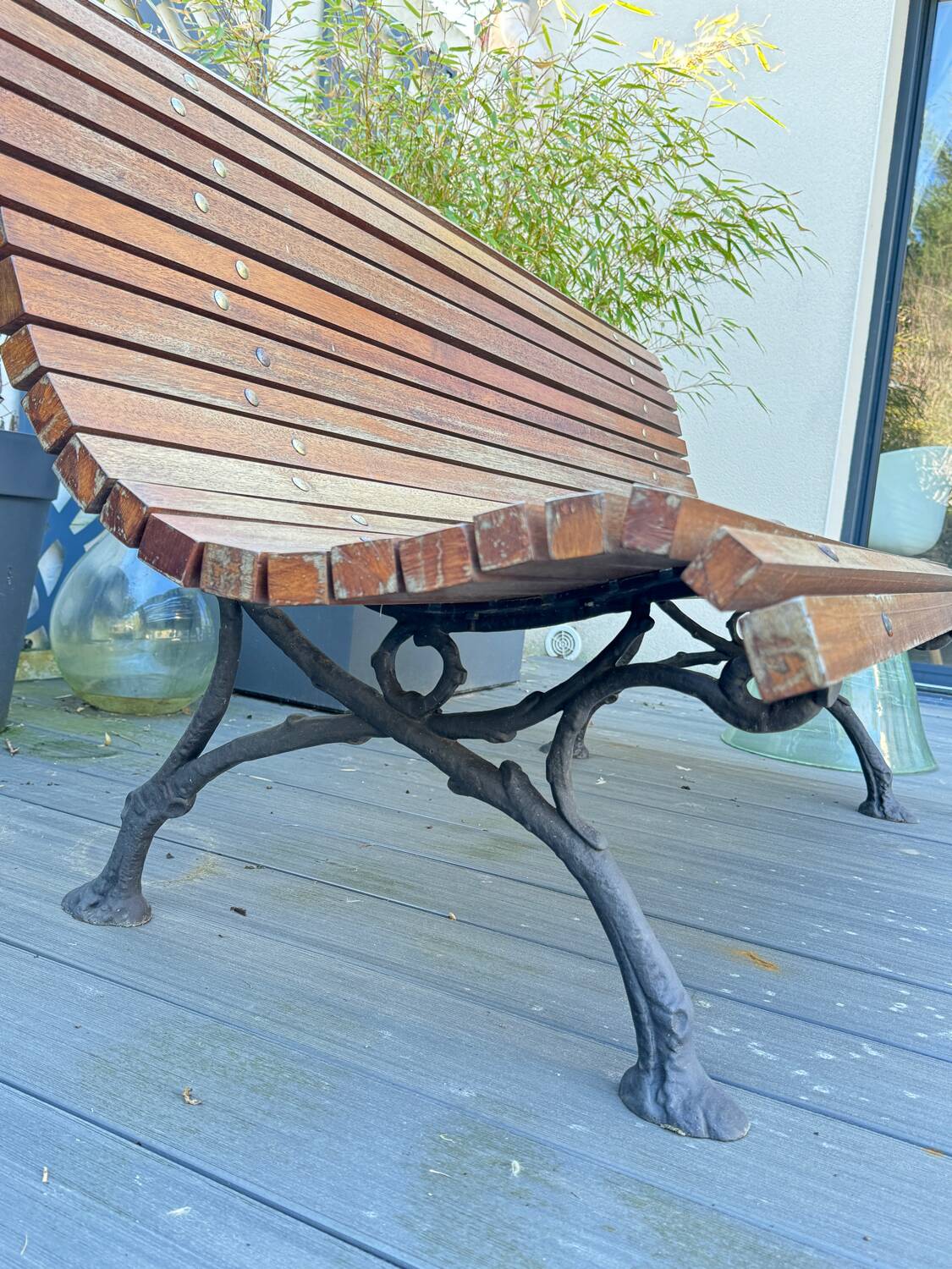 Old slatted public bench